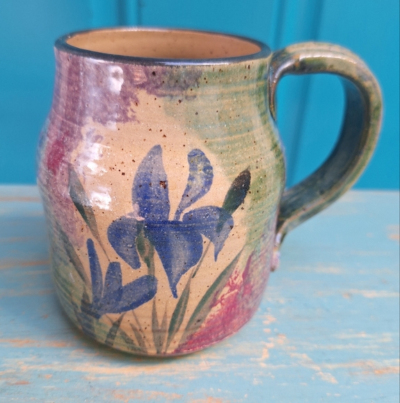Blue Iris Pottery Clay Handmade Mug Glazed Color Swirl Signed by Artist Cup - Picture 14 of 16